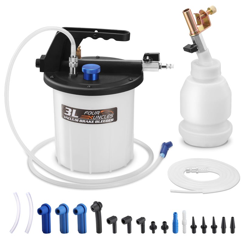 FOUR UNCLES 3L Brake Bleeder Vacuum Pump Kit - Pneumatic Brake Fluid Extractor with 1L Refilling Bottle & Adapters for Automotive Bleeding  One-Person Operation - Image 1